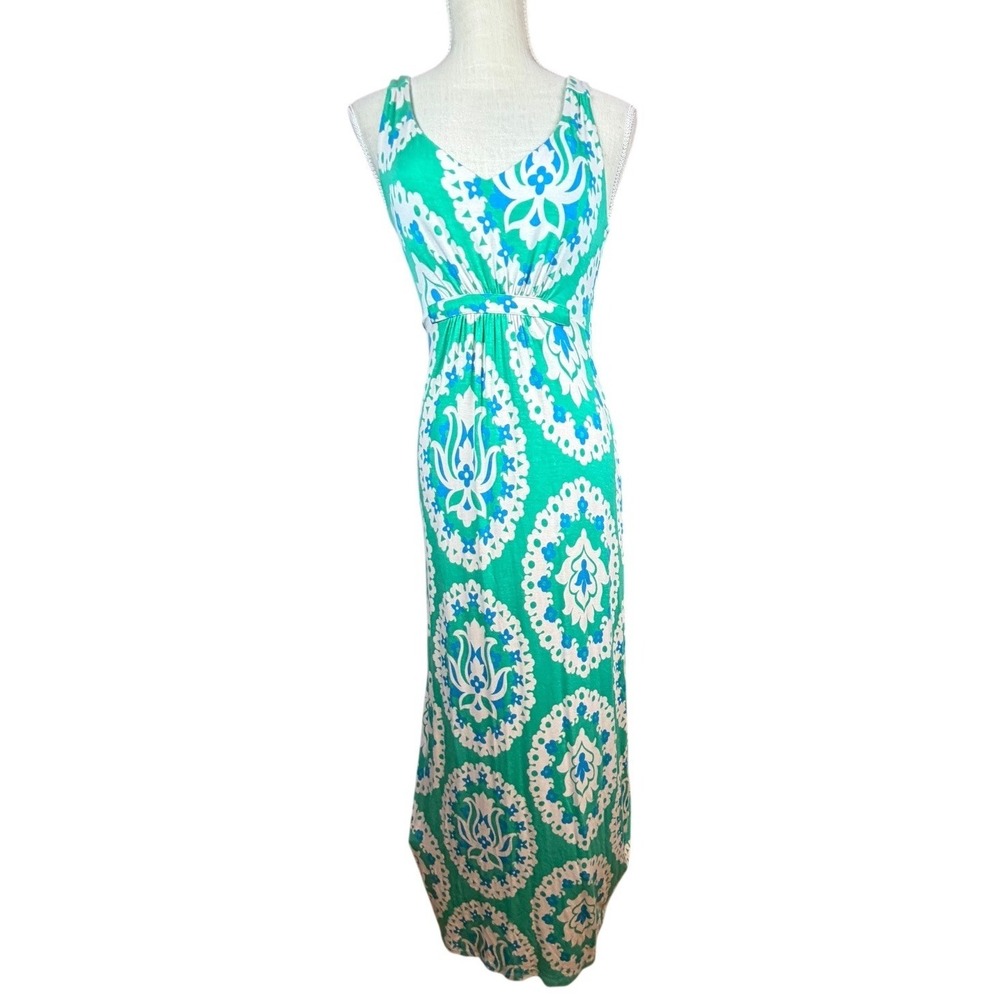 Boden Green Blue Floral Medallion Viscose Maxi Dress Sleeveless US 2R Resortwear - Picture 6 of 14